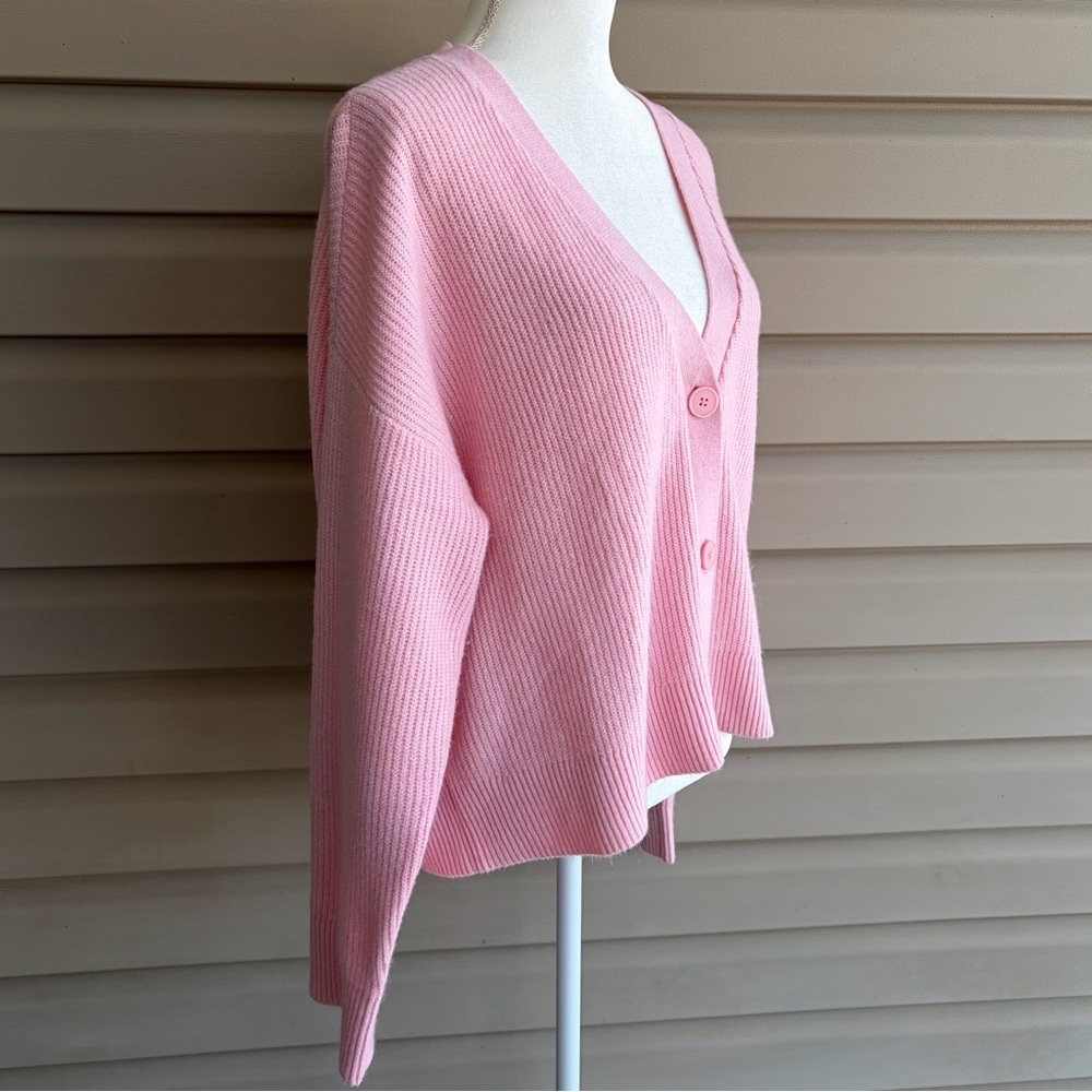 •LOFT• Pale Pink Chunky Knit Button Cardigan – Size Large - Picture 4 of 7